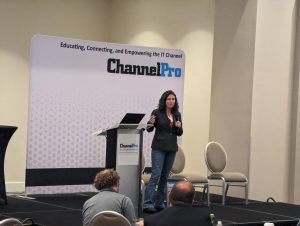 Rayanne Buchianico delivering a thoughtful closing keynote at the ChannelPro MSP conference in Baltimore