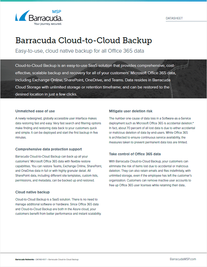 Barracuda Cloud-to-Cloud Backup