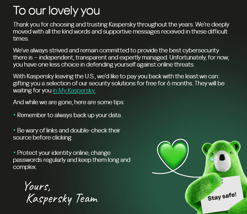 Kaspersky responds to customers