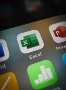 January 15 2020: The icon of the Excel app for iOS surrounded by some other office applications such as: Numbers (competitor app) and Power Point. Excel is part of office 365 suite. Used as part of the security that AI services MSPs can offer.