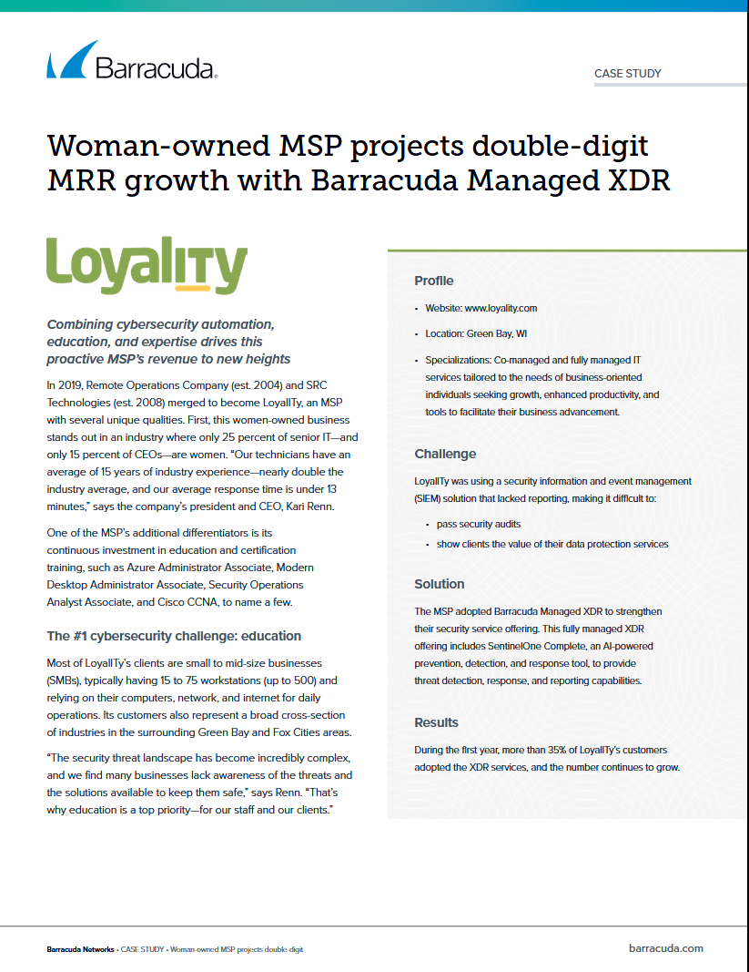 Woman-Owned MSP Projects Double-Digit MRR Growth with Barracuda Managed XDR