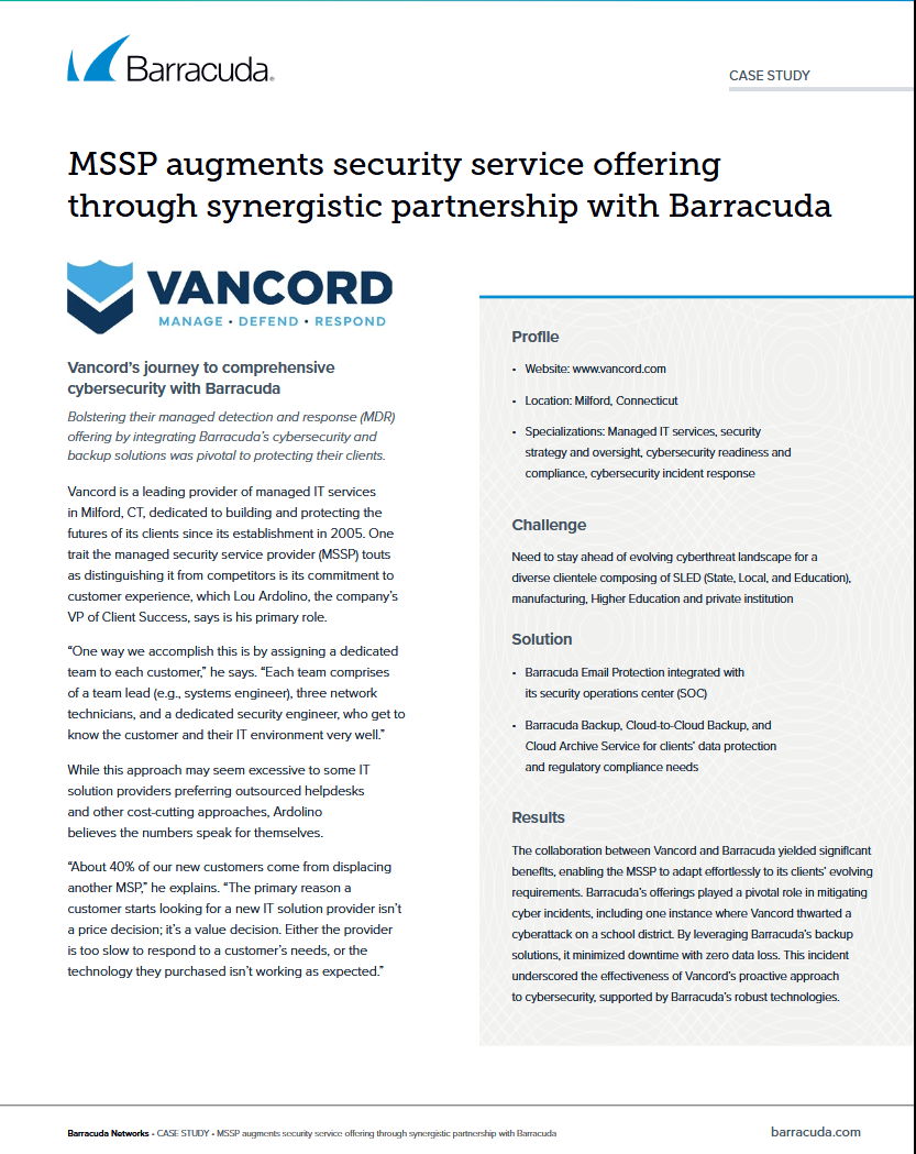 MSSP Augments Security Service Offering Through Synergistic Partnership with Barracuda